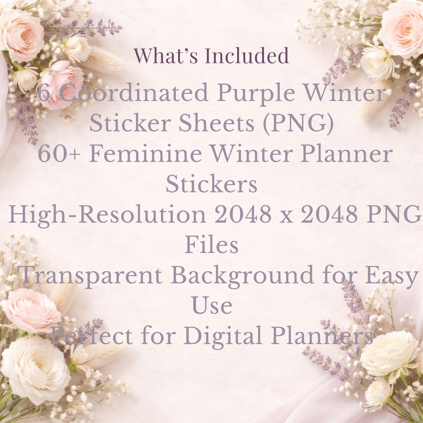 Purple Winter Planner Stickers | Cozy Feminine Digital Sticker Bundle | PNG