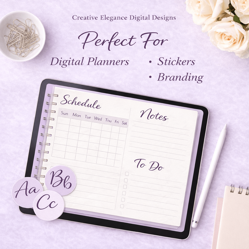 Creative Elegance Signature Alphabet – Allura Script PNG Digital Font