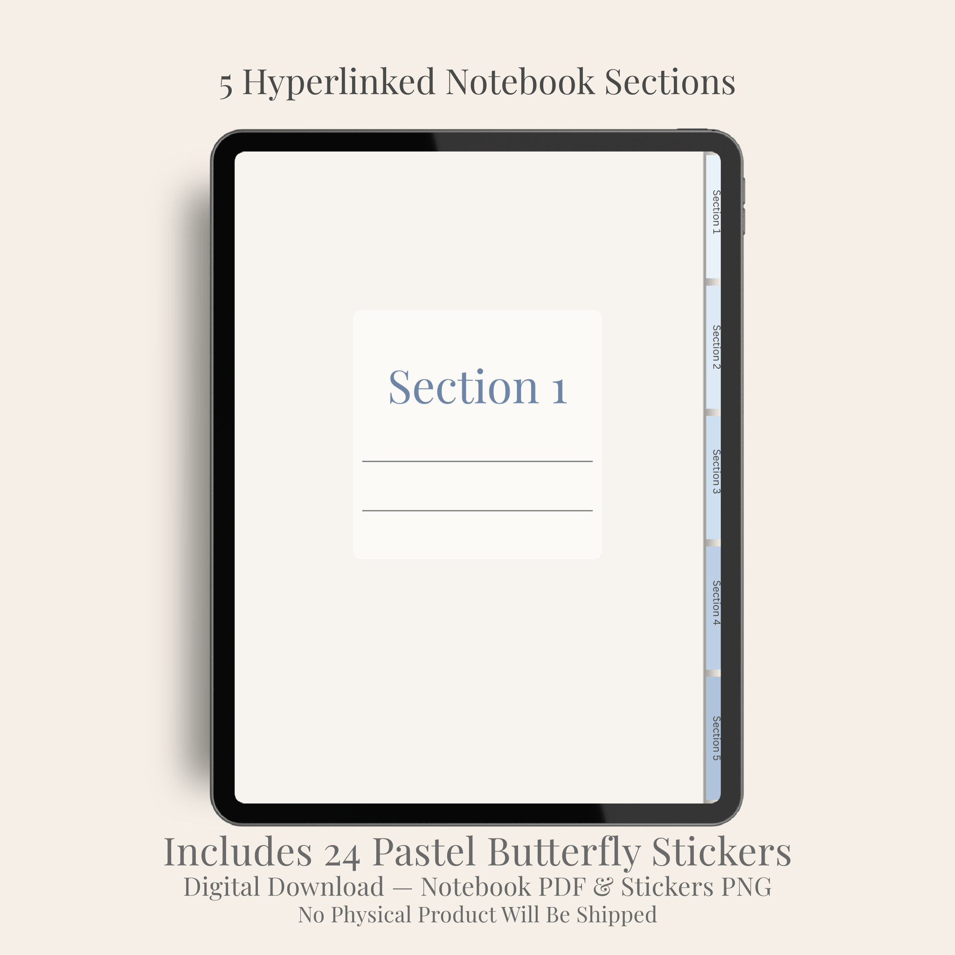 2026 Digital Notebook — Hyperlinked • 5 Sections • Includes 24 Butterfly Stickers (PDF + PNG) Digital Notebook