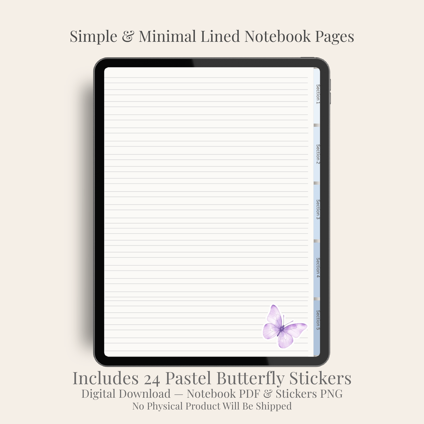 2026 Digital Notebook — Hyperlinked • 5 Sections • Includes 24 Butterfly Stickers (PDF + PNG) Digital Notebook