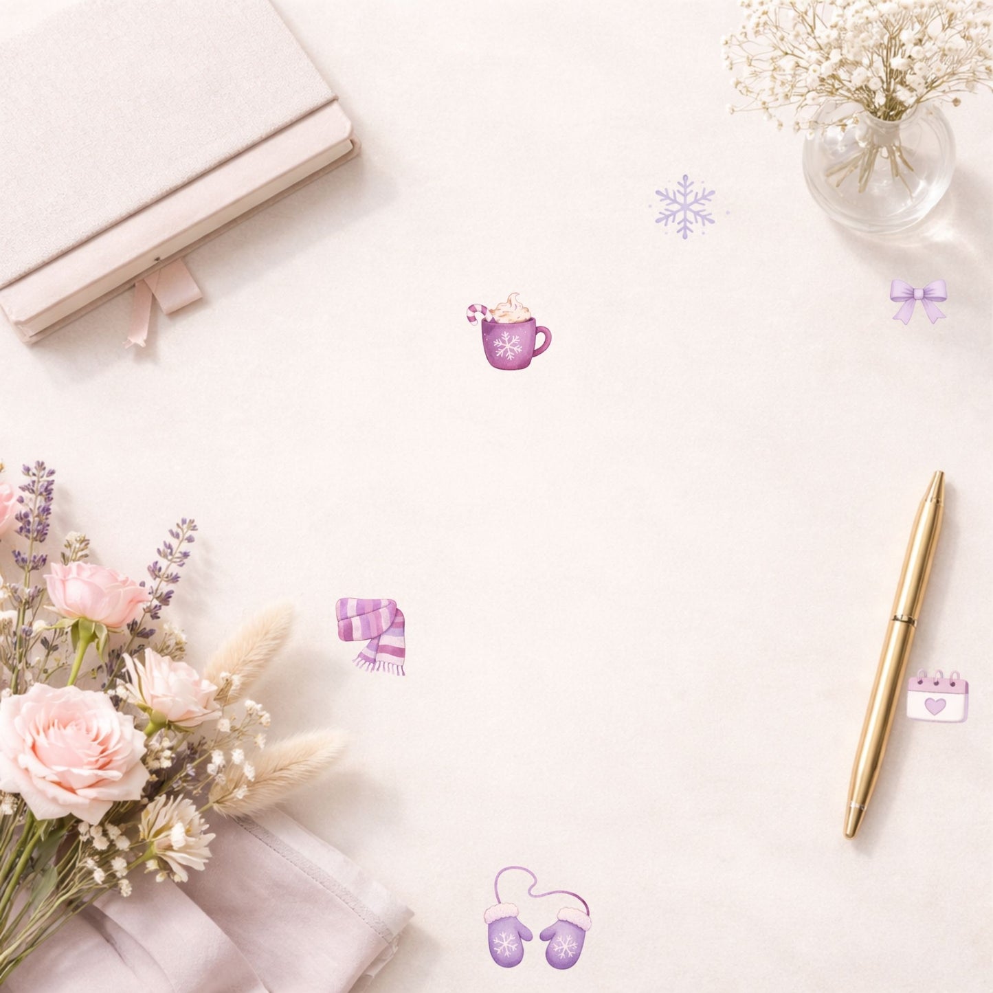 Purple Winter Planner Stickers | Cozy Feminine Digital Sticker Bundle | PNG