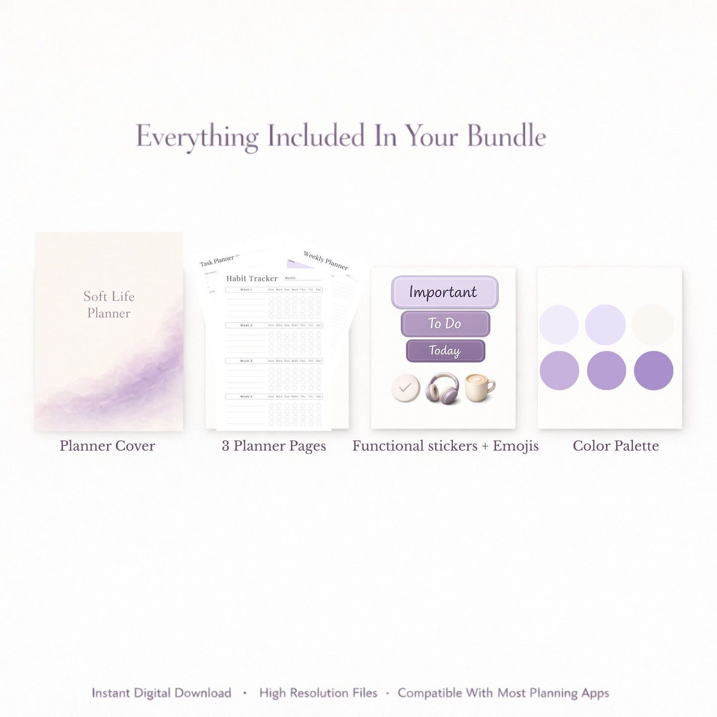 Soft Life Freebie Bundle • Digital Planner Pages • Stickers • Wallpaper • Color Palette