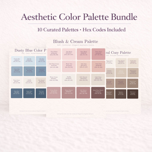Aesthetic Color Palette Bundle | 10 Feminine Palettes | Hex Codes & RGB Color palette