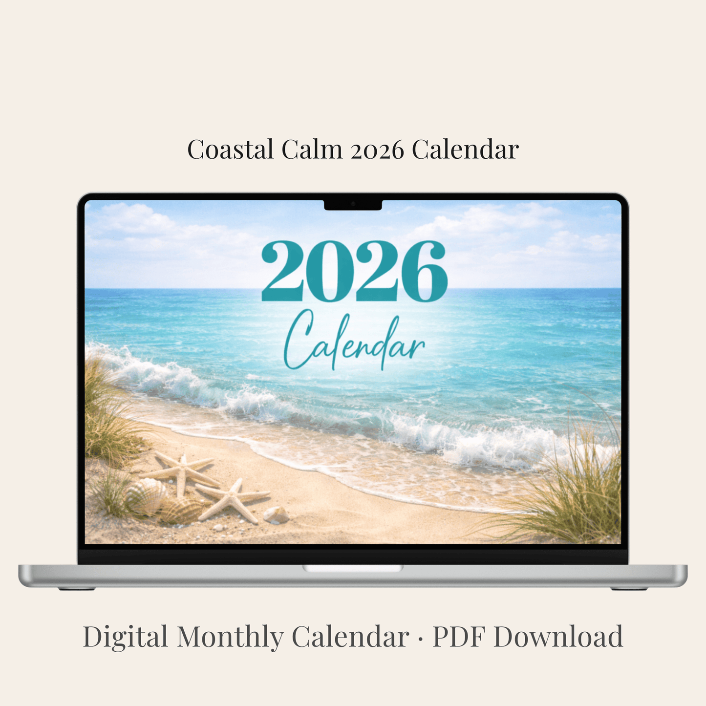 Coastal Calm — 2026 Digital Monthly Calendar (Digital Use Only • PDF) Monthly Calendar