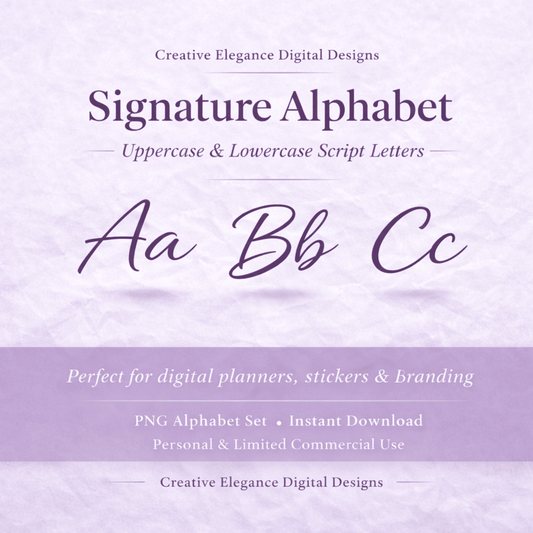 Creative Elegance Signature Alphabet – Allura Script PNG Digital Font