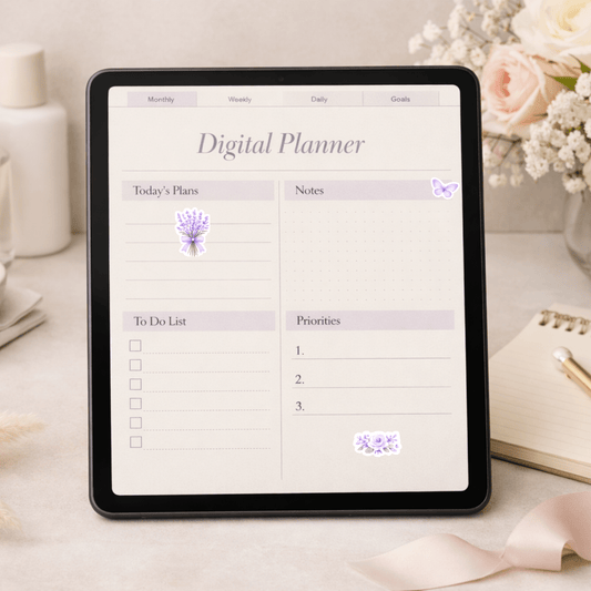 Lavender Floral Digital Planner Stickers – 3 Decorative Sticker Sheets (PNG) | GoodNotes & Notability Digital Planner Stickers