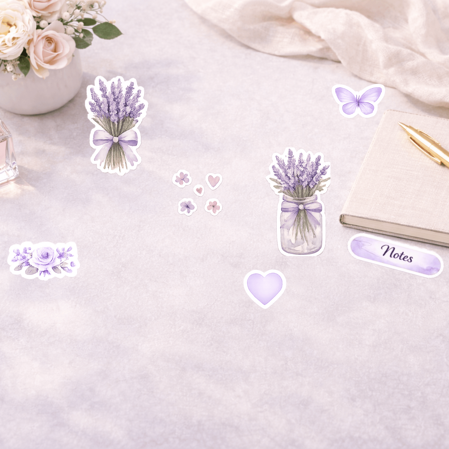 Lavender Floral Digital Planner Stickers – 3 Decorative Sticker Sheets (PNG) | GoodNotes & Notability Digital Planner Stickers
