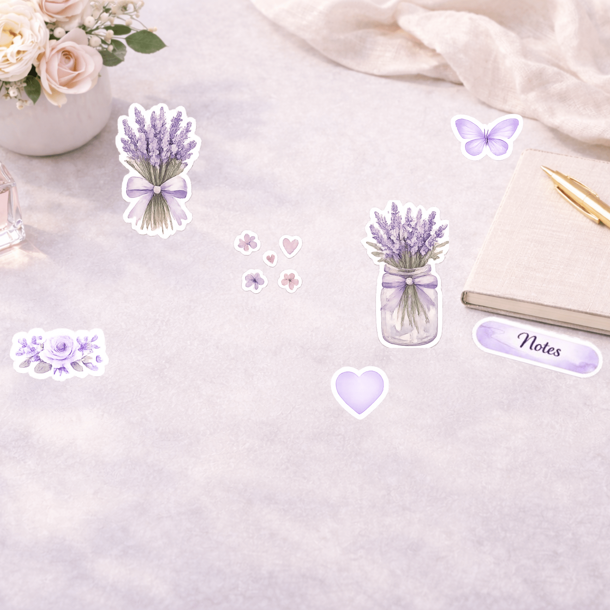 Lavender Floral Digital Planner Stickers – 3 Decorative Sticker Sheets (PNG) | GoodNotes & Notability Digital Planner Stickers