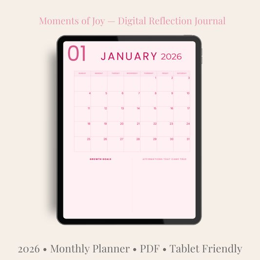 Moments of Joy — Digital Reflection Journal & 2026 Monthly Planner (PDF) Digital Planner