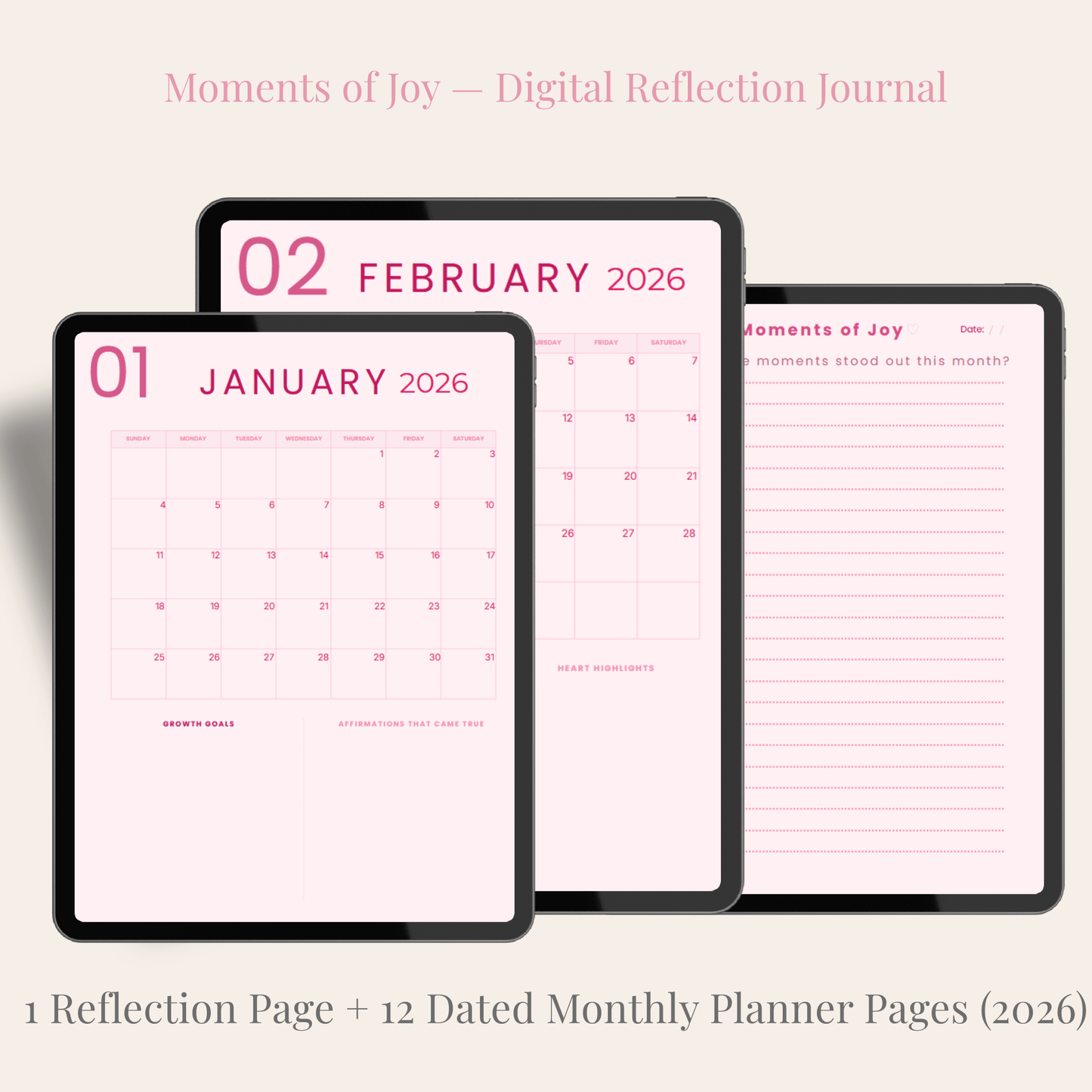 Moments of Joy — Digital Reflection Journal & 2026 Monthly Planner (PDF) Digital Planner