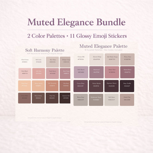 Muted Elegance Bundle | 2 Color Palettes + 11 Glossy Emoji Stickers | Canva Ready Color palette