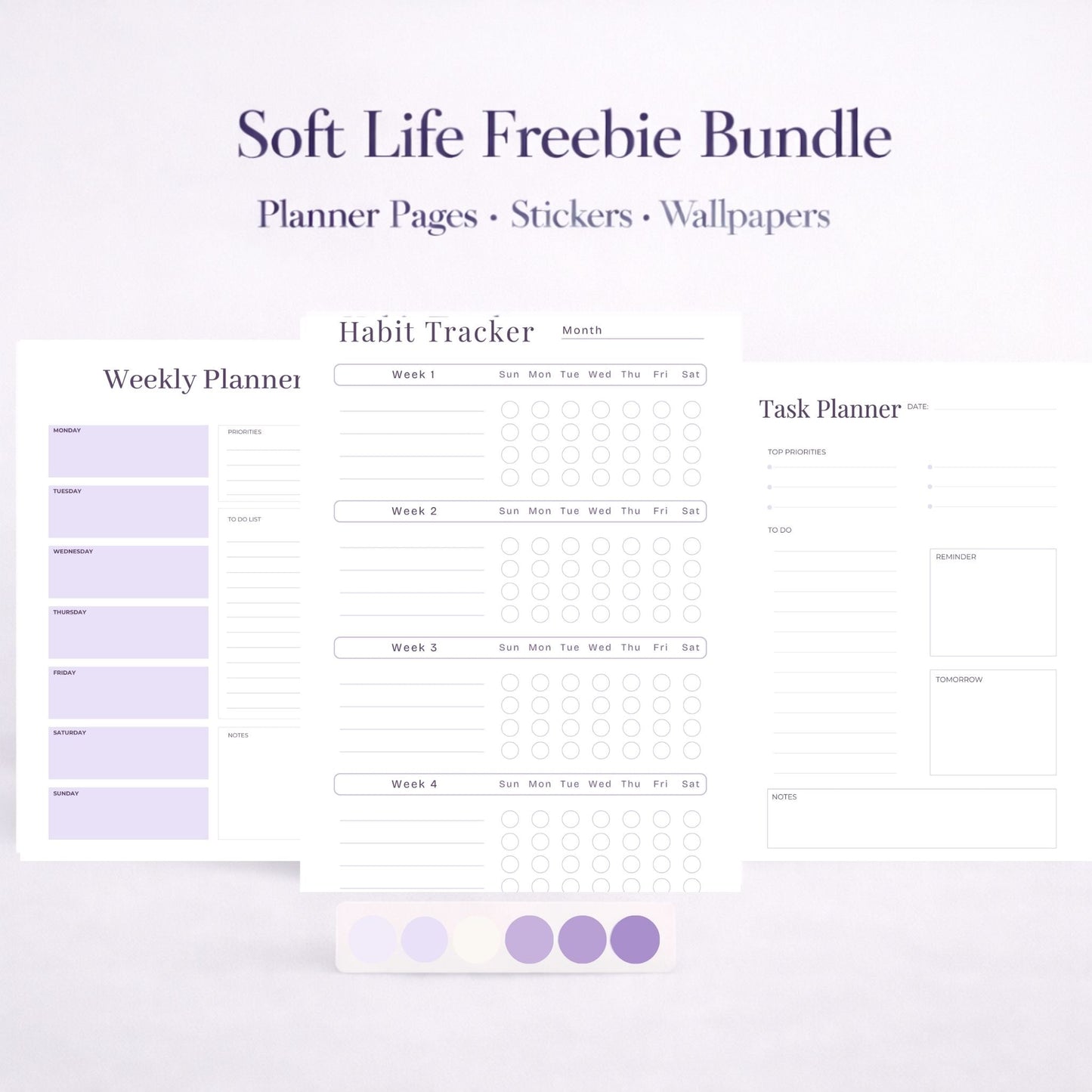 Soft Life Freebie Bundle • Digital Planner Pages • Stickers • Wallpaper • Color Palette Digital Planner