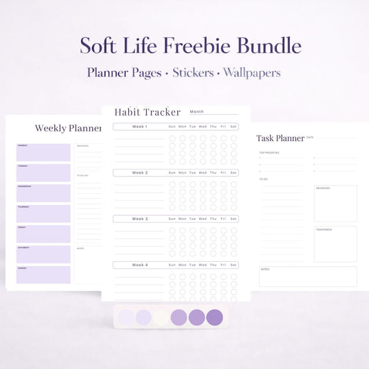 Soft Life Freebie Bundle • Digital Planner Pages • Stickers • Wallpaper • Color Palette Digital Planner